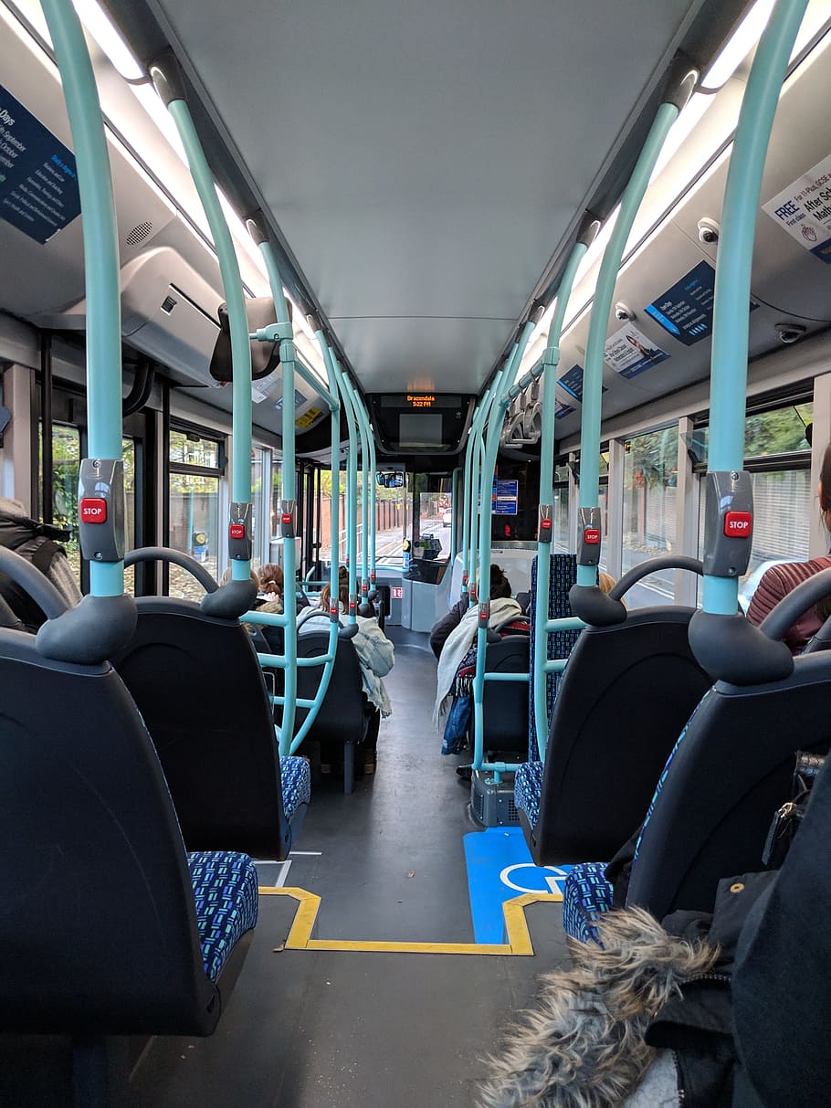 bus, seats, interior, transit, vehicle interior, vehicle seat, mode of transportation, transportation, seat, public transportation