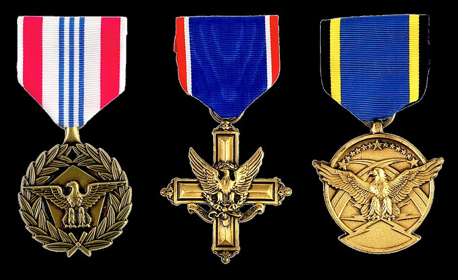 military, earn, honor, medal, object, achievement, metal, black background, striped, studio shot