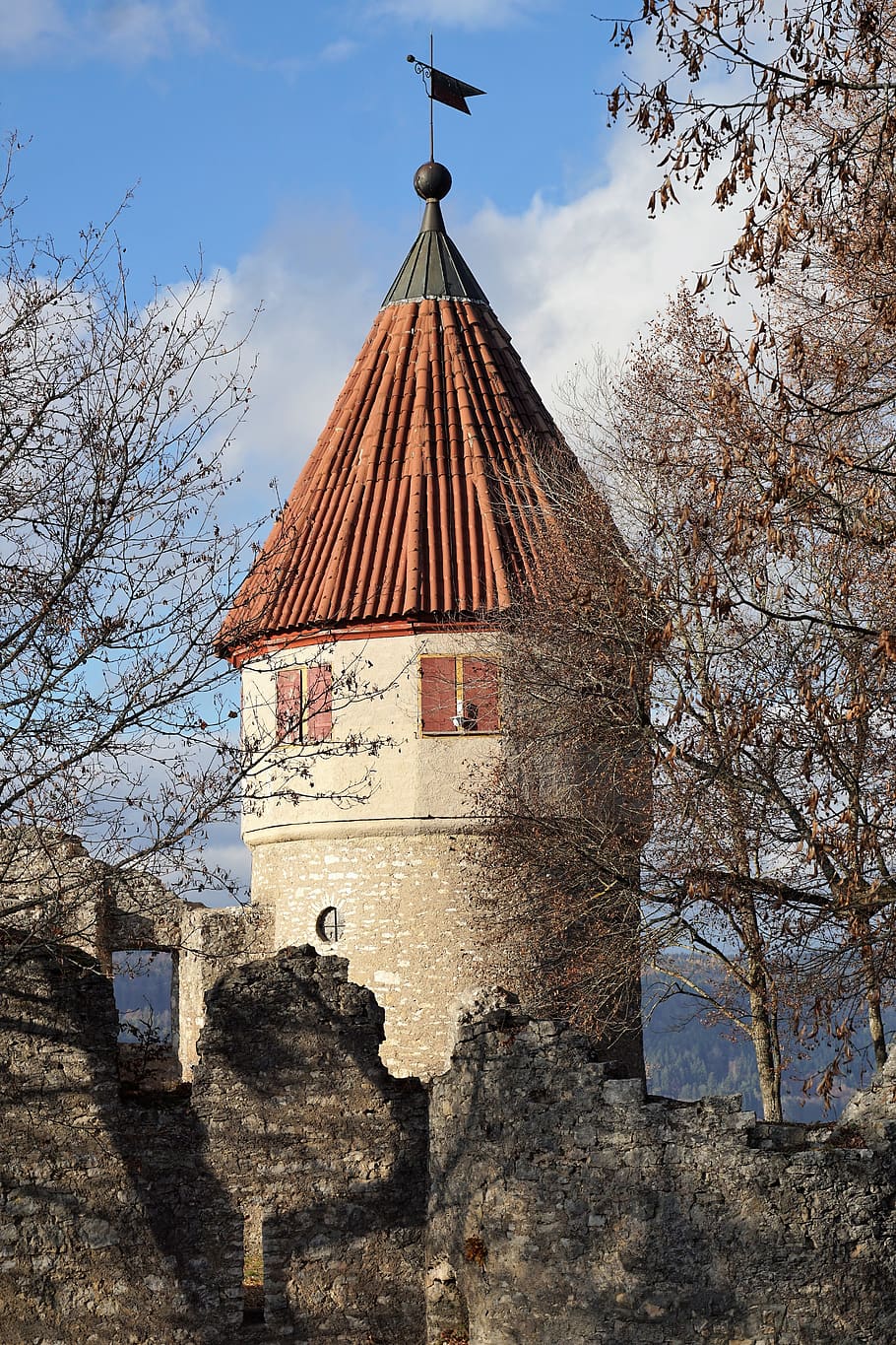 castle, ruin, tower, fortress, middle ages, tuttlingen, nature, park, autumn, spring
