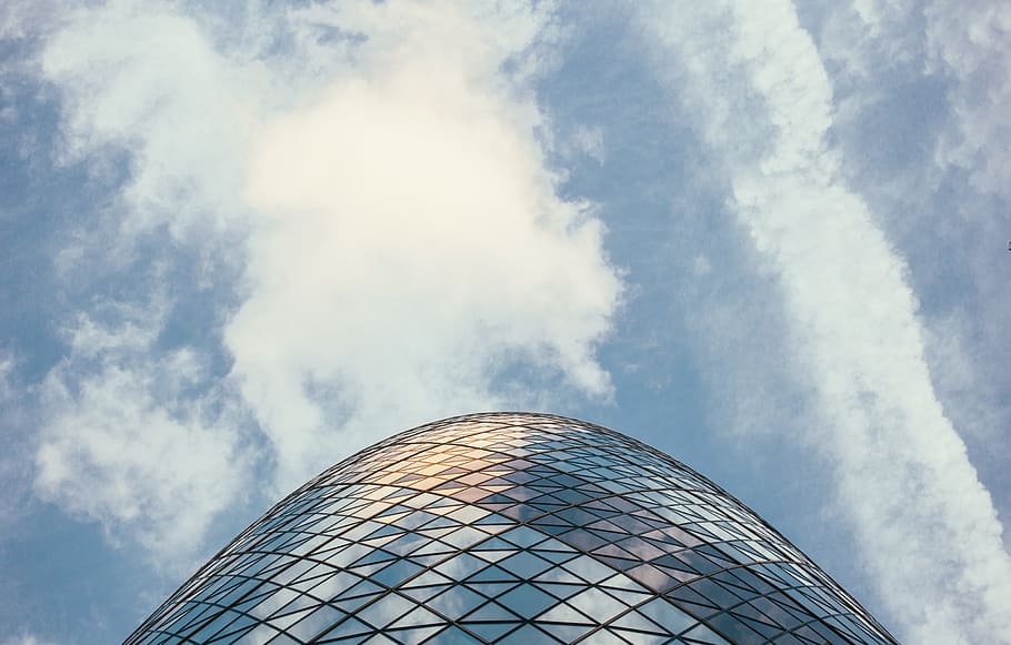 view, gherkin, tower, 30, st, mary, axe, london, ground, cloudy