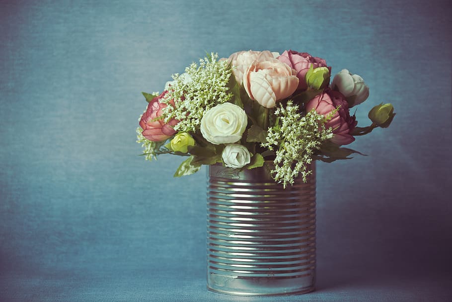 bunga, vas, karangan bunga, warna merah muda, dekorasi, deco, warna-warni, roman, latar belakang, cinta