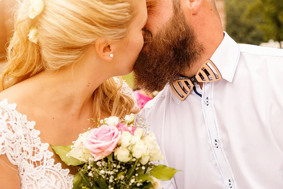 kissing, wedding couple, summer nature close-up portrait, flower, adult, flowering plant, women, love, wedding, plant