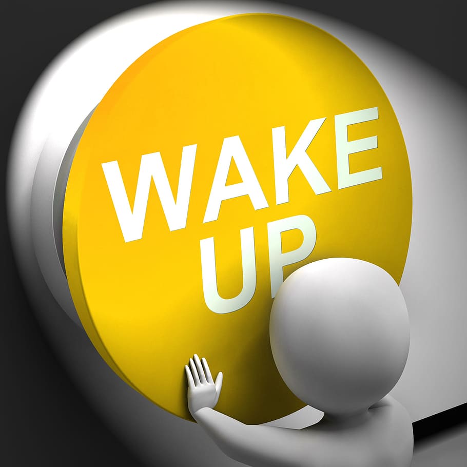 acordar, pressionado, significando alarme, acordado, manhã, alarme, adormecido, botão, descartar, cedo