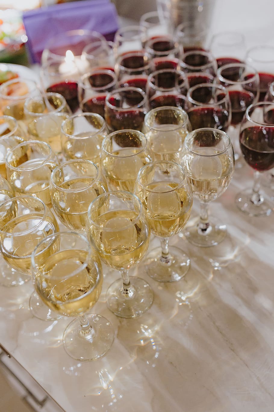 muchos, vasos, diferentes, vino, bebida, vidrio, fiesta, alcohol, copa de vino, celebración
