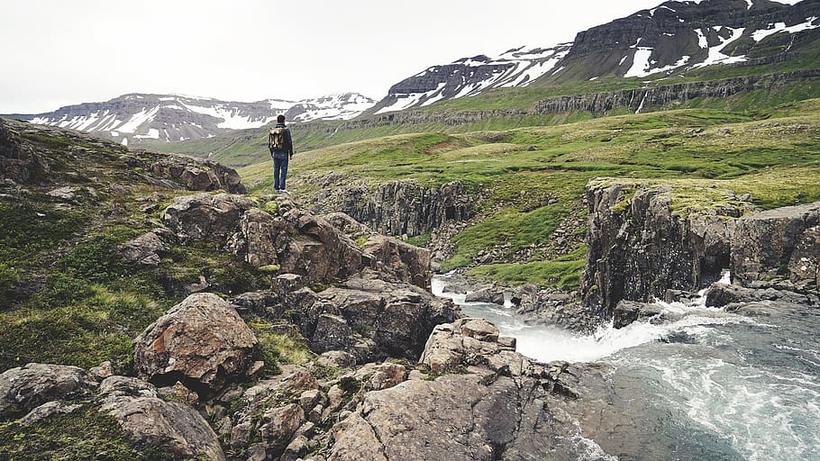 islândia, caminhadas, natureza, sozinho, paisagem, trekking, colina, planalto, cenário, europa
