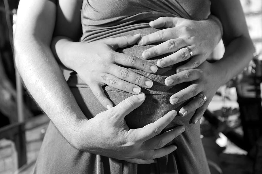 black white, hands, belly, pregnancy, pregnant, mother, baby, love, coupel, motherhood