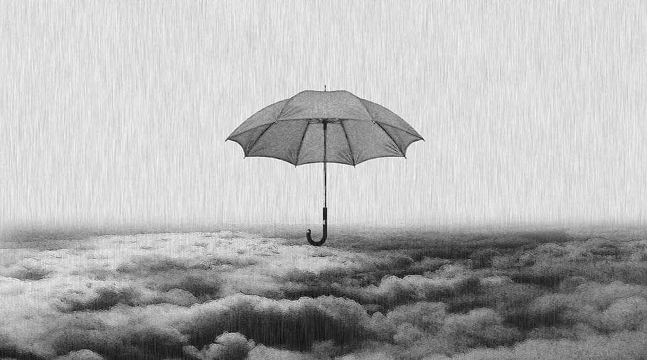 umbrella, rain, sunshade, weather, nature, landscape, horizontal plane, one person, day, leisure activity