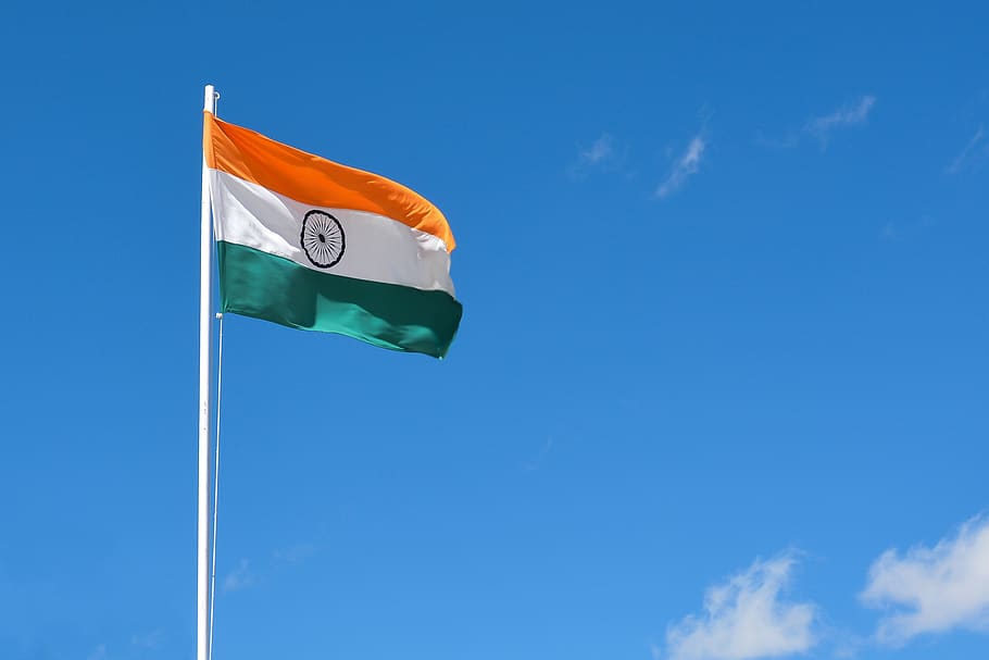 bandeira indiana, tricolor, índia, bandeira, nação, independência, nacional, indiano, céu, vista de ângulo baixo