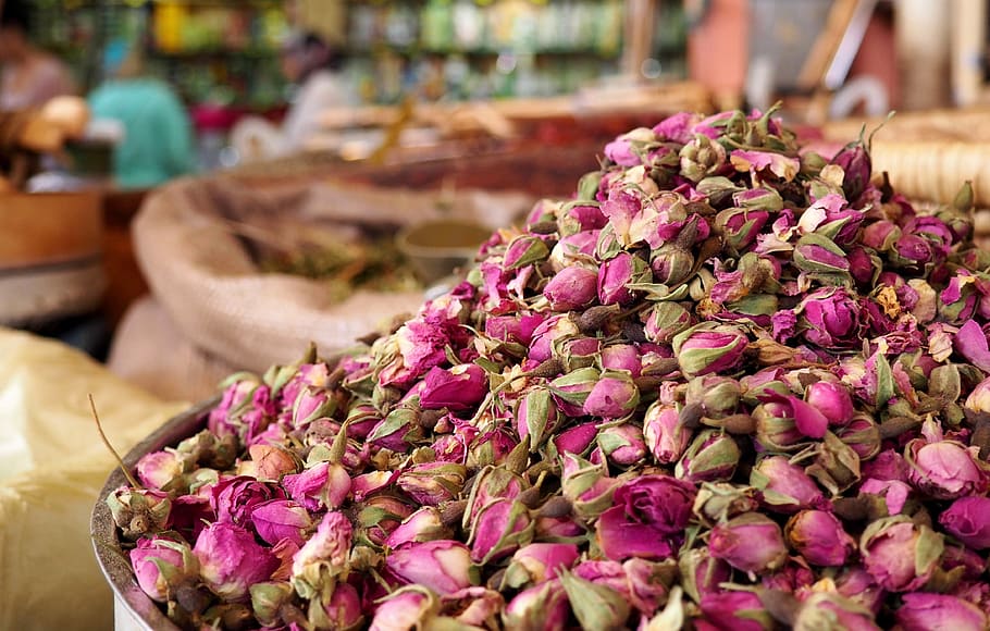 market, dried flowers, roses dried, rosebuds, rose buds dried, roses, infusion, dried petals, morocco, east