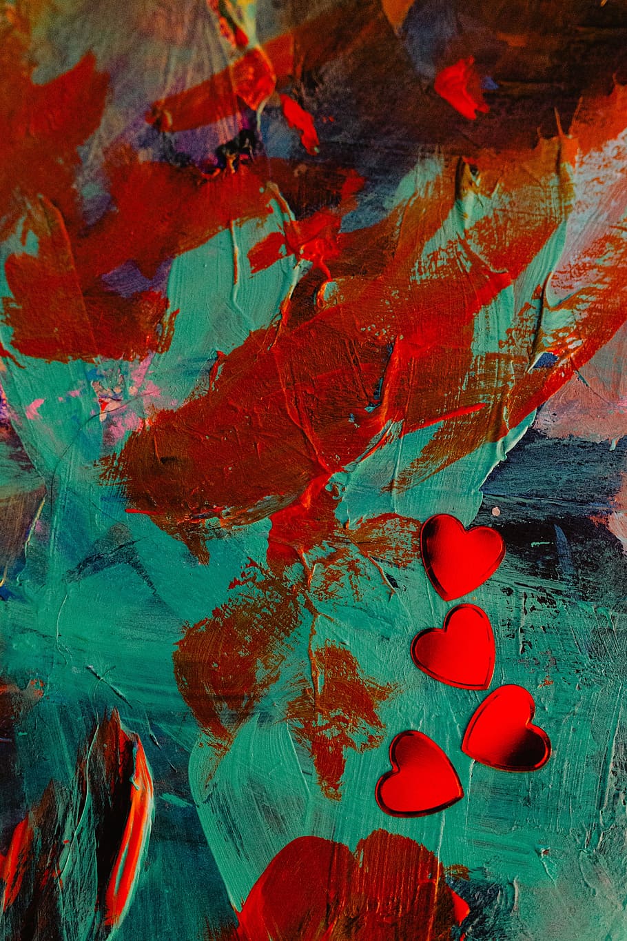 confeti de papel de aluminio, fondo, amor, rojo, corazón, san valentín, día de san valentín, arte y artesanía, fotograma completo, creatividad