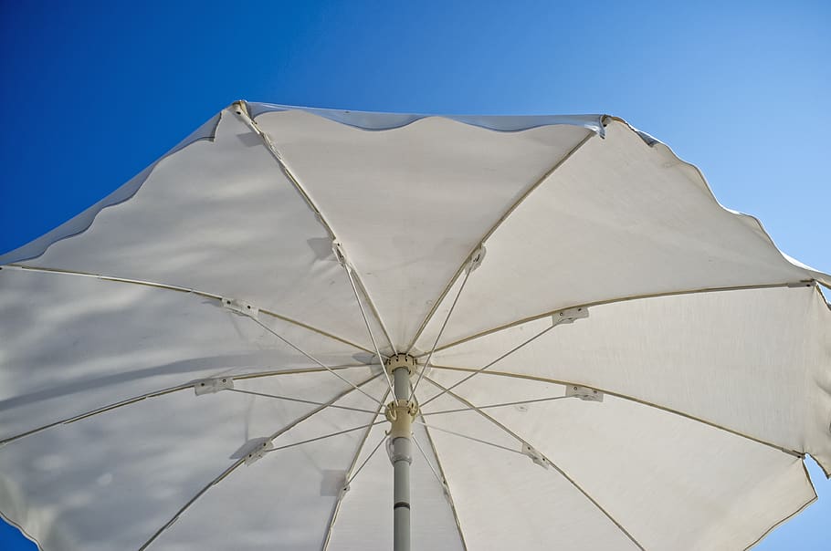 beach umbrella, particular, white, sea, beach, holidays, sky, sun, tan, protection