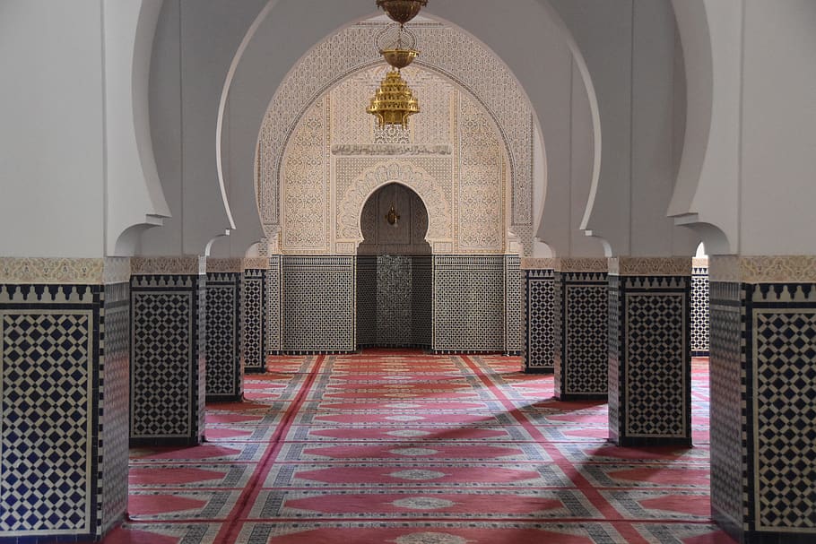 dentro, arquitectura, interior, decoración, estilo, arco, mezquita, rissani, marruecos, diseño