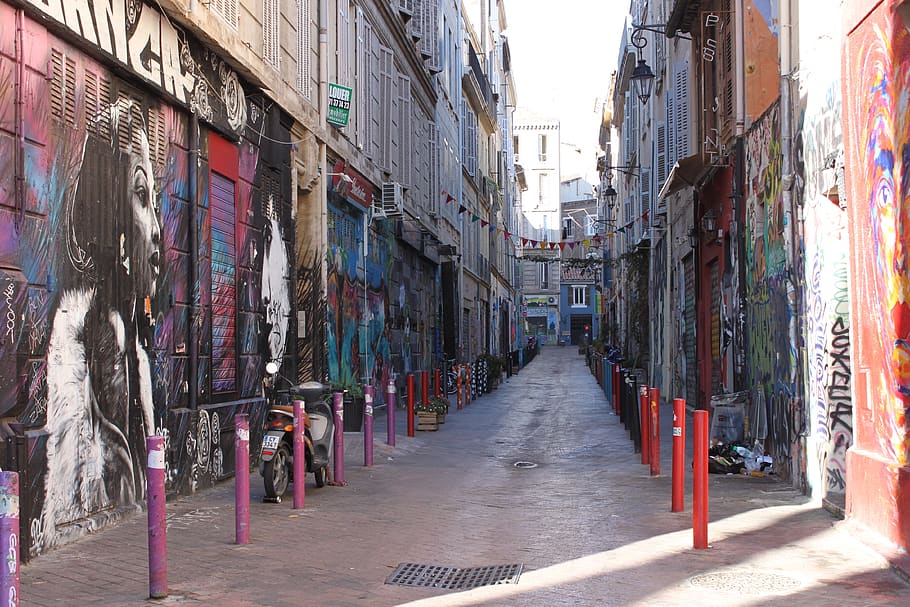 Marselha, França, arte, Grafitti, Beco, exterior do edifício, arquitetura, estrutura construída, cidade, construção