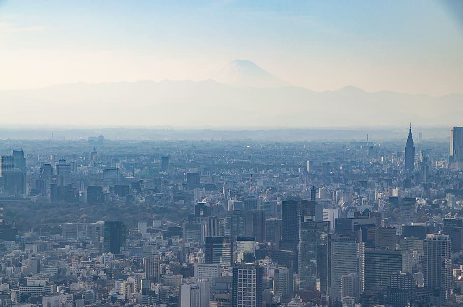 tokyo, japan, city, skyline, architecture, travel, japanese, morning, haze, smog