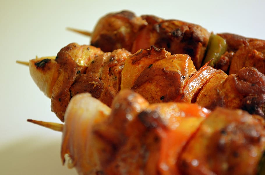 barbecued chicken brochette, food, meat, food and drink, chicken meat, chicken, roasted, white meat, roast chicken, ready-to-eat