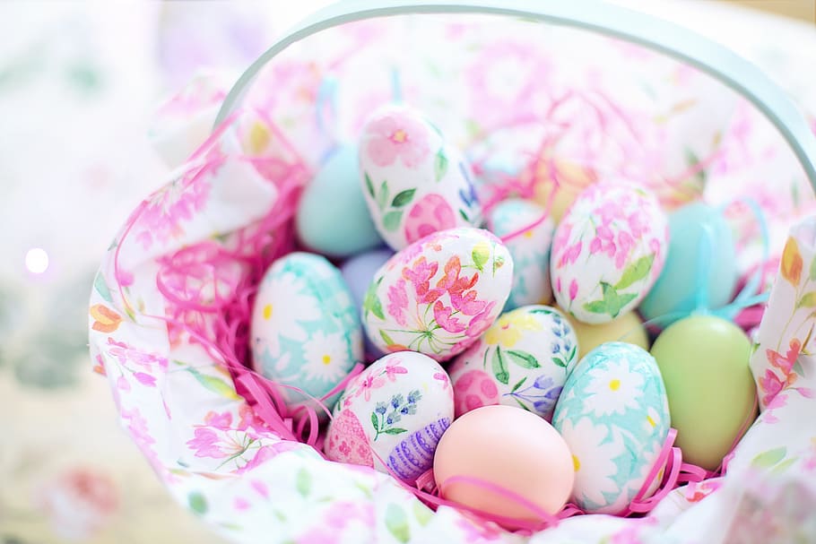easter, basket, eggs, decoupage eggs, spring, colorful, pastels, food and drink, multi colored, food