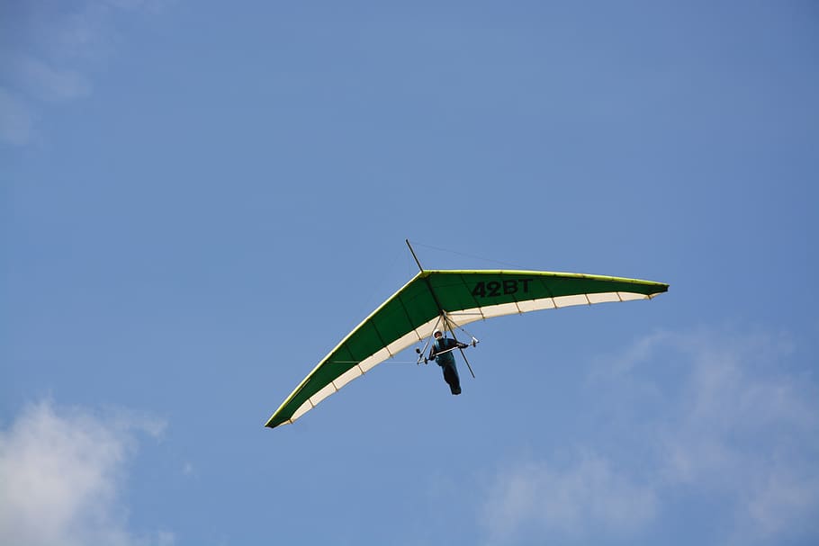 hang gliding, hang gliding or wing deltaest, flight, an aircraft of the  flight, wings flexible, vélideltiste practice the  flight, wind air, speed, clécy normandy france, flying