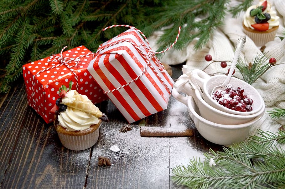 natal, decoração, celebração, doce, inverno, biscoito, baga, creme, pastelaria, açúcar