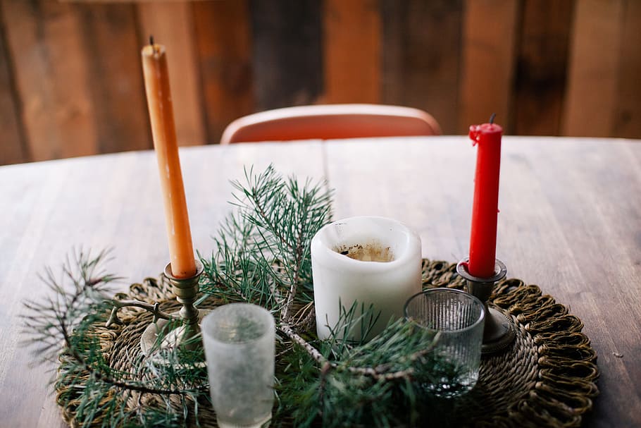 branches, brown, candles, christmas, editor's pick, glasses, gray, green, orange, red