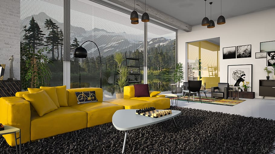 sala de estar, sofá, sala, el interior de la, moderno, lujo, hogar, diseño, confort, ventana