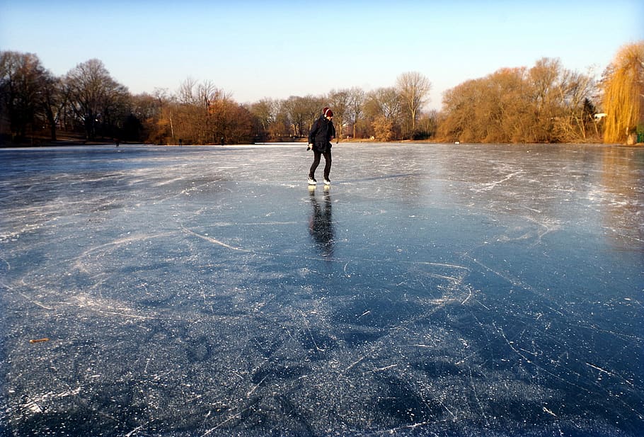 skating, skates, lake, frozen, ice rink, winter, sport, skater, leisure, cold temperature