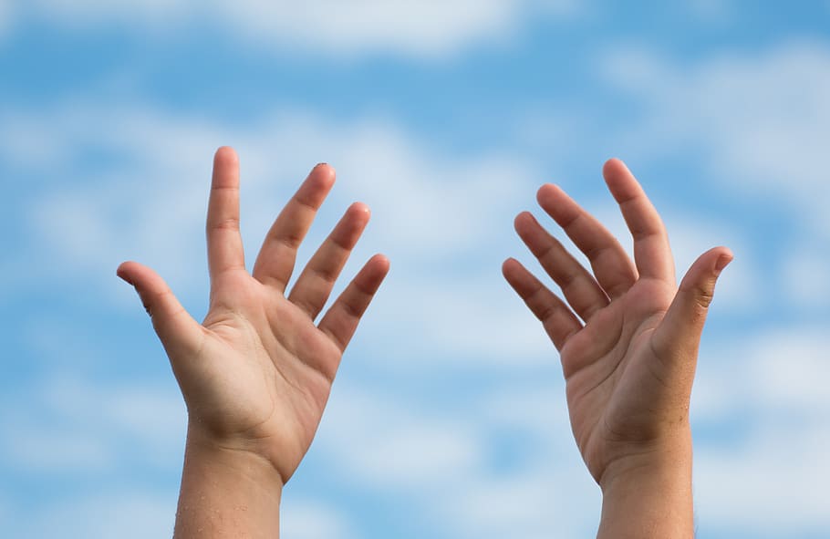 hands, gift, sky, connection, human hand, human body part, hand, body part, cloud - sky, focus on foreground