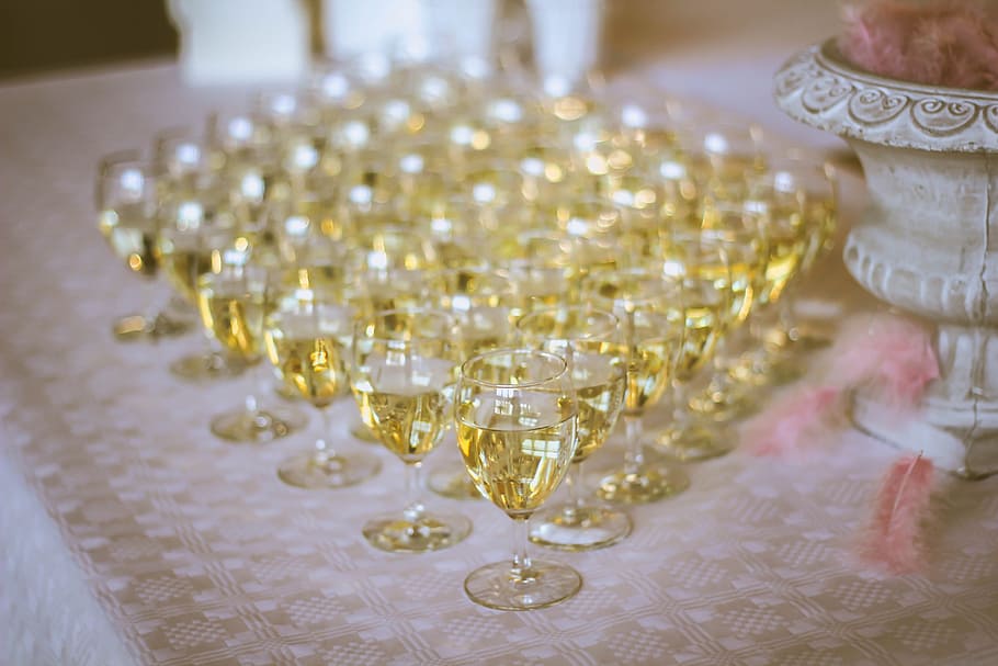 putih, anggur, gelas, minuman, pesta, meja, kemewahan, kekayaan, close-up, perhiasan