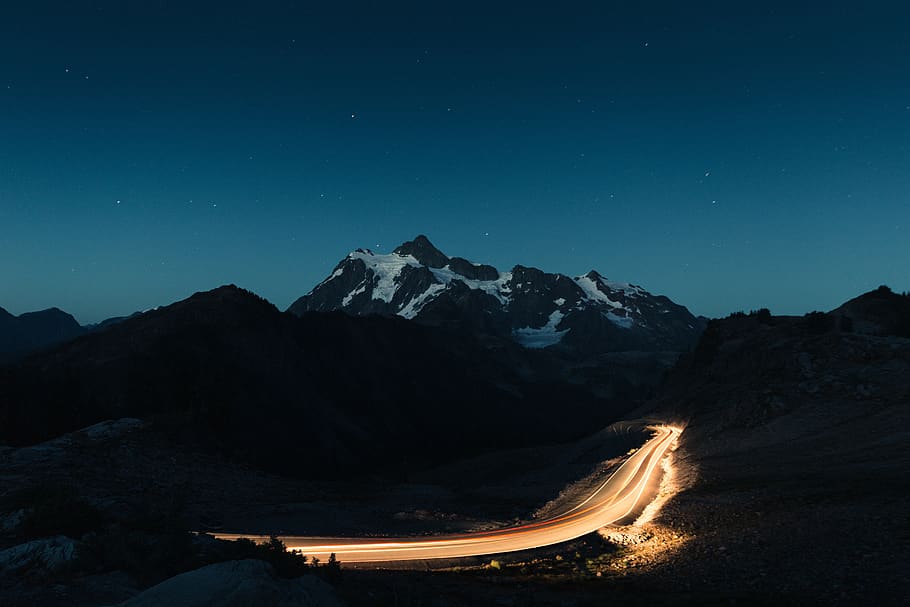 life, beauty, scene, drive, mountains, motion, travel, transport, night, star - space