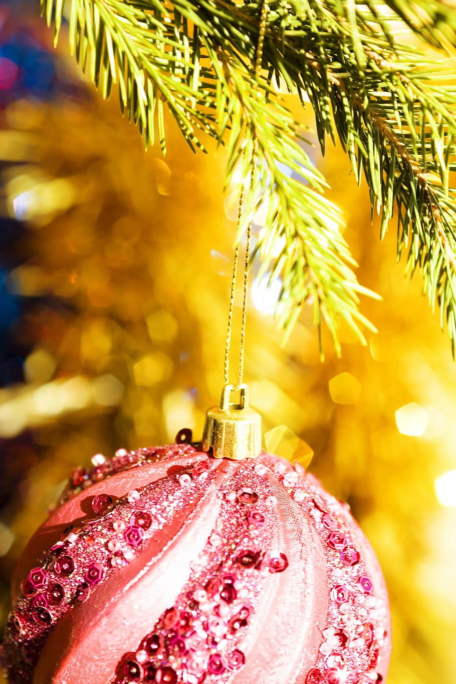 ball, bauble, branch, bright, celebration, christmas, christmas-tree, color, conifer, coniferous