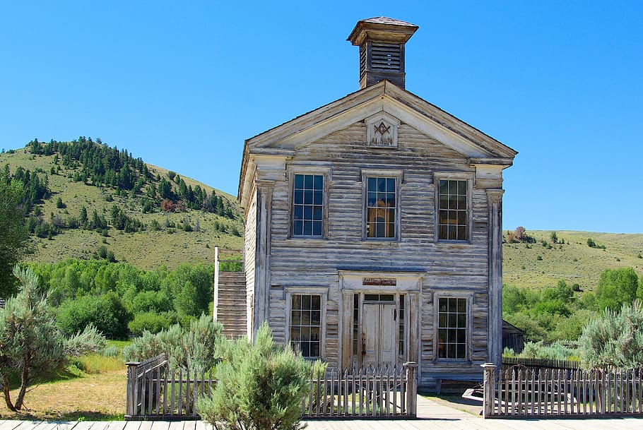 bannack school and masonic lodge, montana, bannack, ghost town, old west, america, historic, schoolhouse, vigilante, wild west