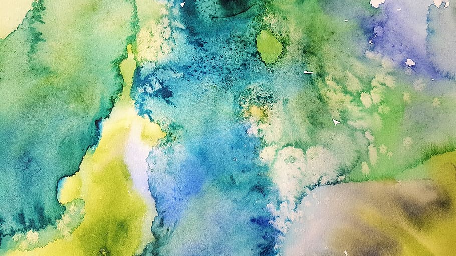 spots, painting, green, yellow, abstract, watercolor, art, paper, stains, colorful