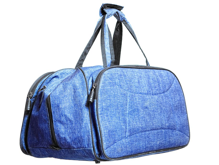 saco, azul, bolsa, branco, isolado, manusear, bagagem, objeto, único, fundo branco