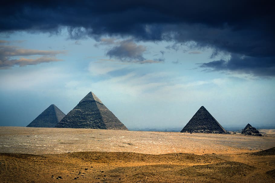 pyramid, outdoors, travel, sky, desert, sand, egypt, cairo, cloud - sky, history