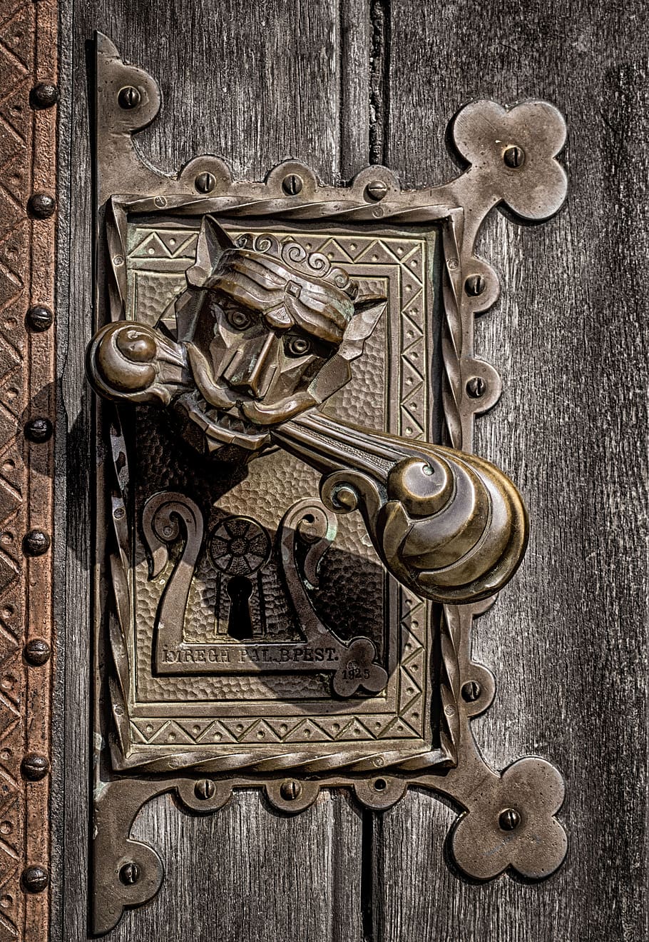 handle, nearby, door, forging, style, forged, doors, old, entrance, wood - material