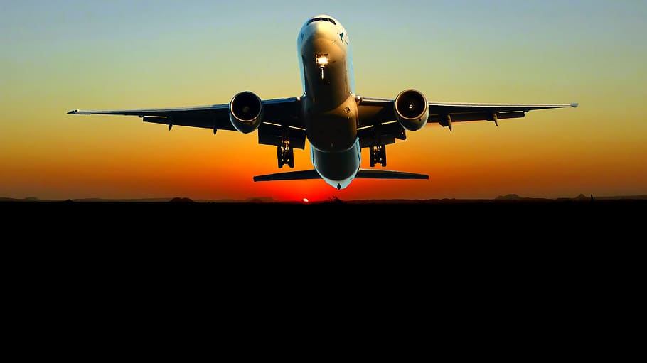 matahari terbenam, pesawat, perjalanan, lowongan, warna, malam, musim panas, langit, kendaraan udara, pesawat terbang