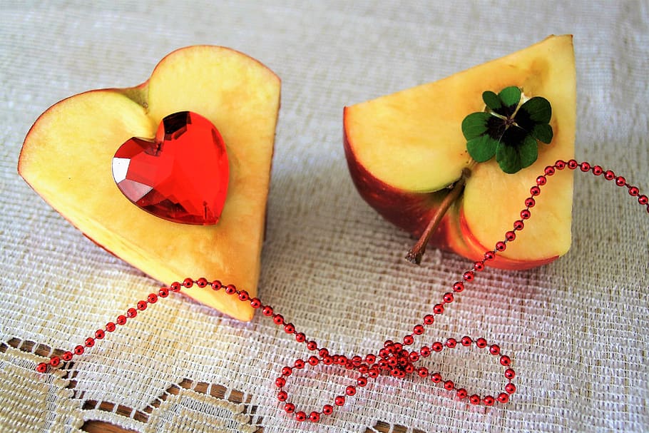 coração, dia dos namorados, amor, fruto, maçã, fevereiro, 14, vermelho, frutas cortadas, seção transversal da fruta