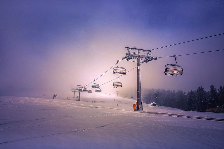 ski lifts, various, cold, snow, cold temperature, winter, transportation, sky, nature, cable car