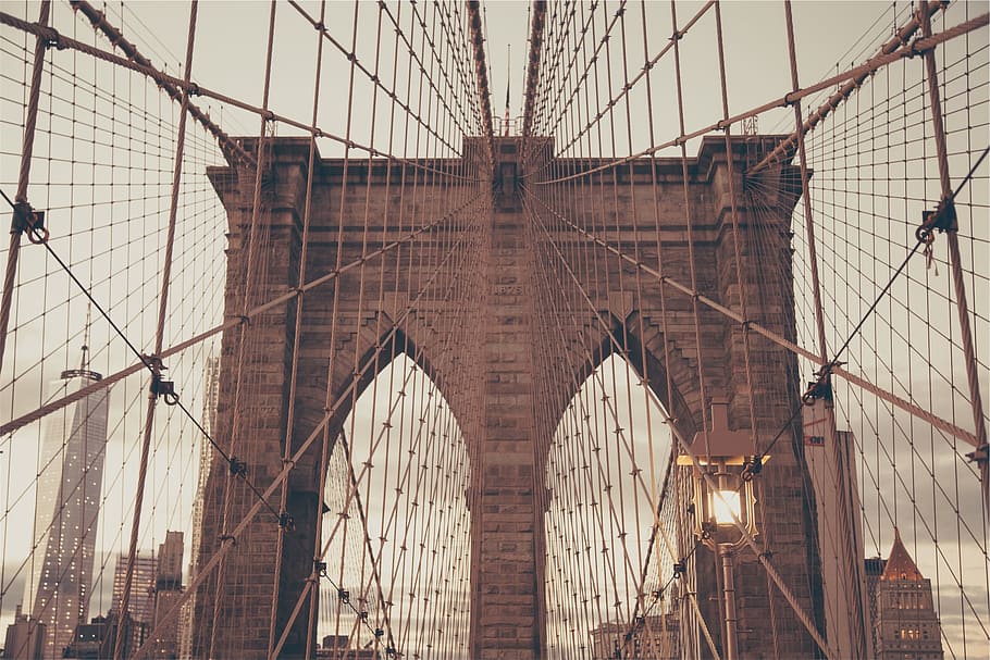 Brooklyn, jembatan, arsitektur, New York, kota, perkotaan, struktur yang dibangun, jembatan gantung, sambungan, jembatan - struktur buatan manusia