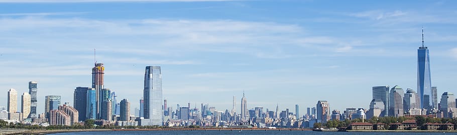 Nueva York, Jersey City, urbano, horizonte, río Hudson, río, parque, paisaje urbano, calle, arquitectura