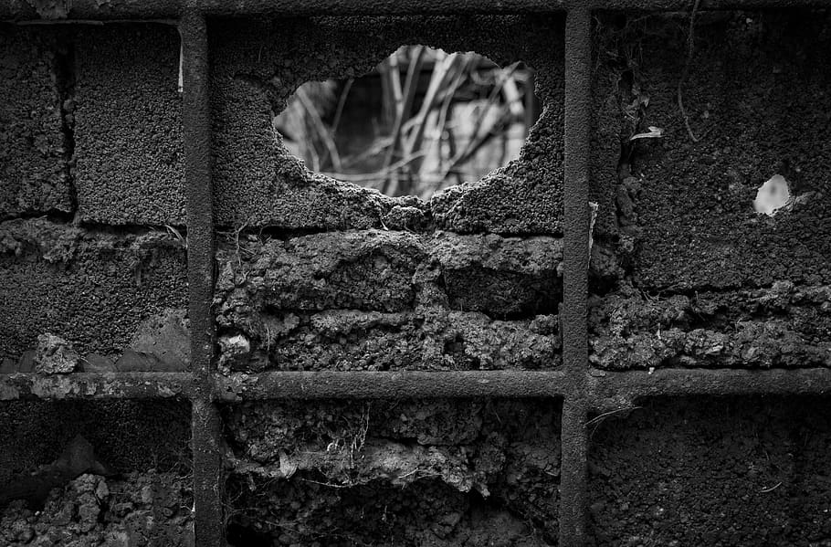 antiguo, abandonado, oscuridad, pared, sucio, roto, fondo, ladrillo, arquitectura, piedra