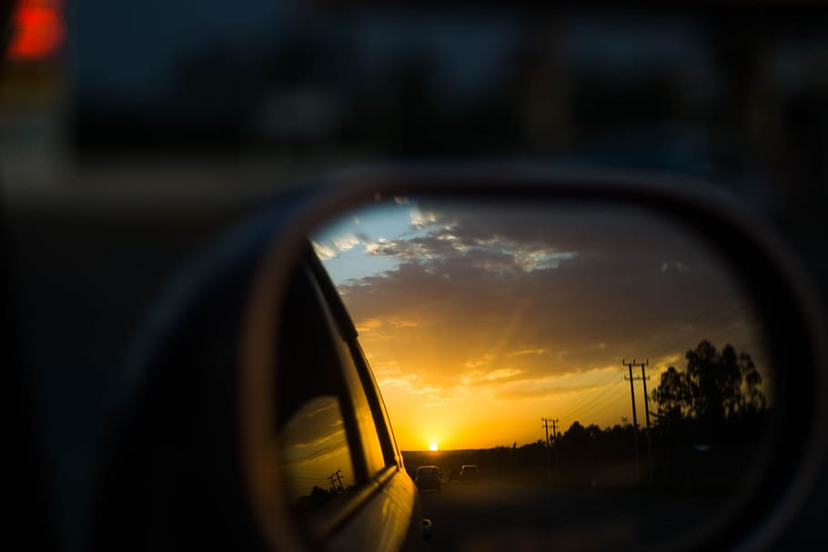 sunset, sunrise, driving, kenya, africa, kisumu, side mirror, car, reflection, vehicle