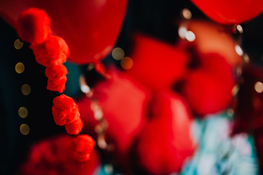 rojo, globos, decoraciones, día de san valentín, resumen, encantador, fondo, amor, romántico, romance