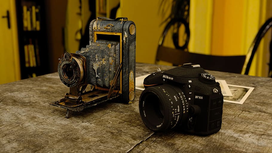 antique, new, nikon camera, Camera, Old, SLR, capture, contrast, dslr, grunge