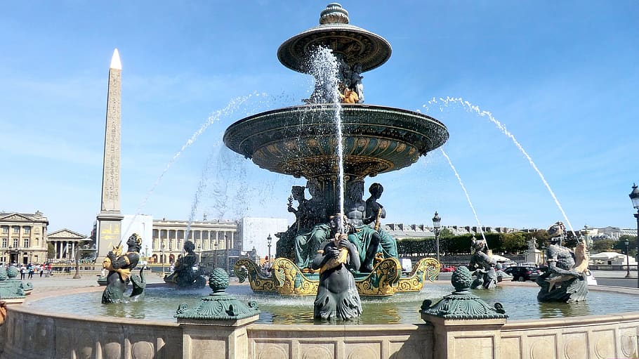 Fontaine des Mers, dioses del río, fuente, París, obelisco, place de la concorde, arquitectura, escultura, arte y artesanía, estatua