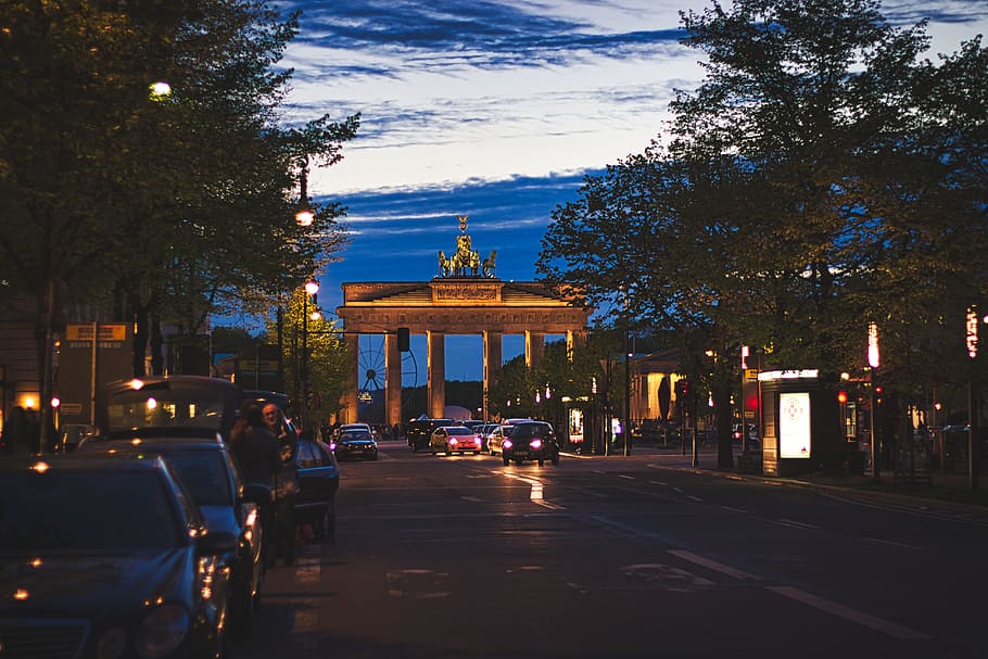 berlin, night, architecture, building, germany, capital, long exposure, lighting, landmark, background