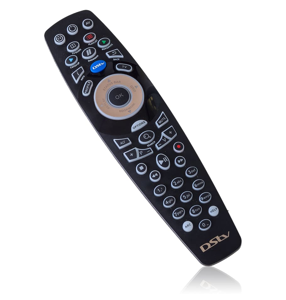 dstv a7 xplora remote control, control, remote, isolated, television, tv, button, remote control, white, keypad