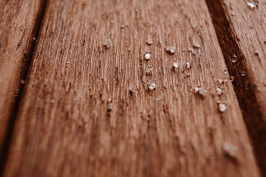 Wooden boards with water droplets on