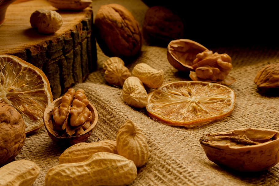 walnut, peanuts, eating, healthy, appetizer, component, natural, semen, wooden, diet