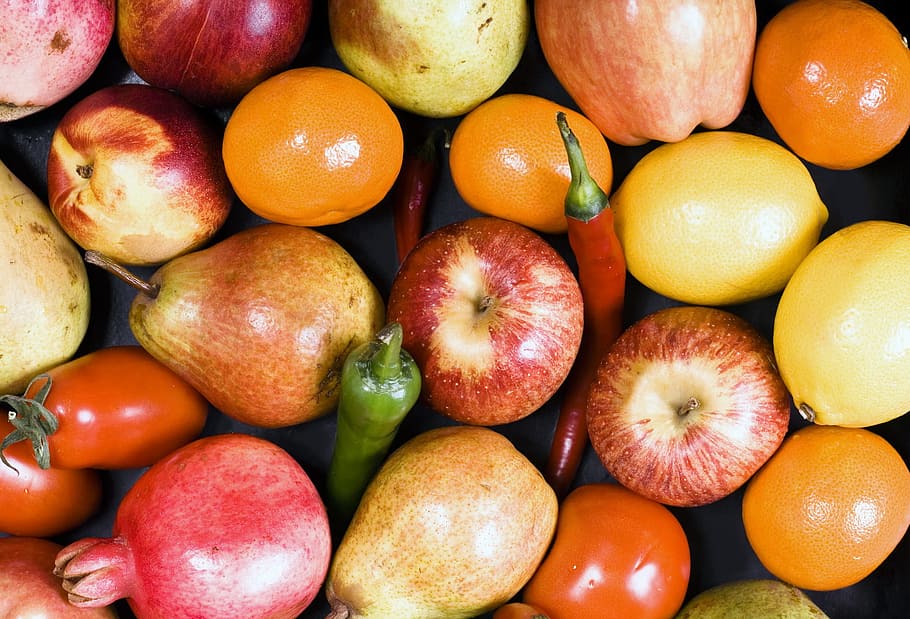 fruta, verduras, saludable, mercado, montón, vegetariano, comida, natural, postre, rojo
