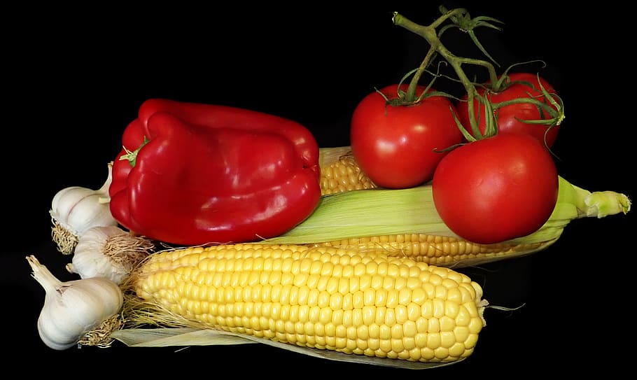vegetables, corn, capsicum, tomatoes, garlic, food, cooking, vegetable, food and drink, healthy eating